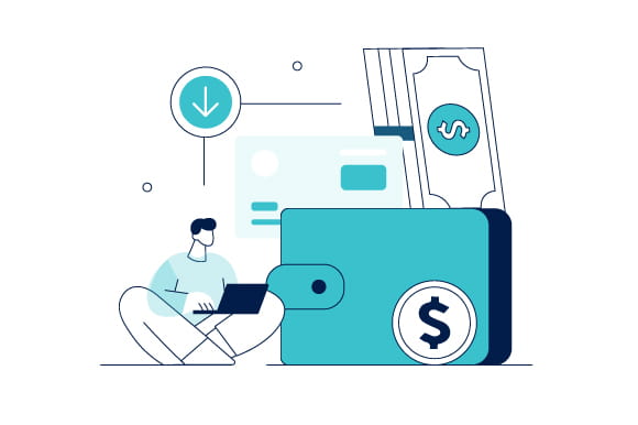 Save icon using a wallet and cash